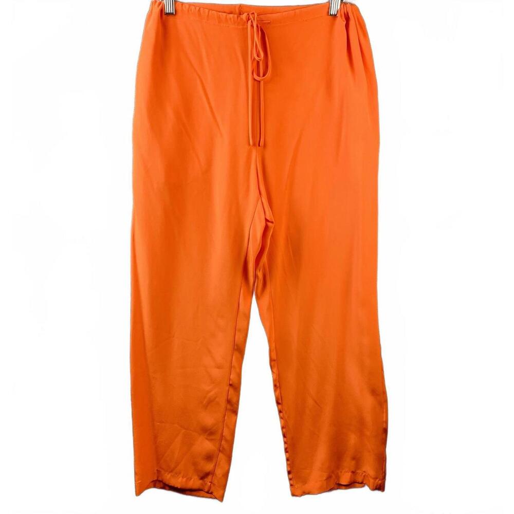 Women's Orange Casual Satin Pants with Drawstring Waist & Pockets (645)